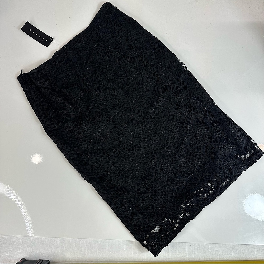 SISLEY skirt JET BLACK lace overlay size 42 - XS TO S